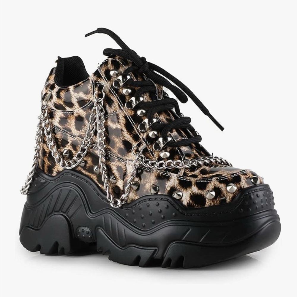 Edgy Leopard Print Platform Sneakers with Chains